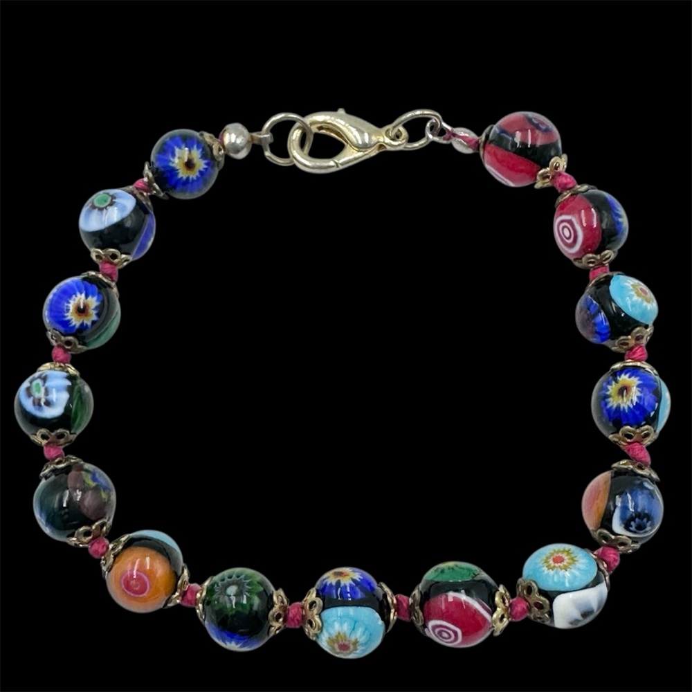 Millefiori Venice Murano Glass Bracelet Italian Multicolor Mosaic Bead Bracelet